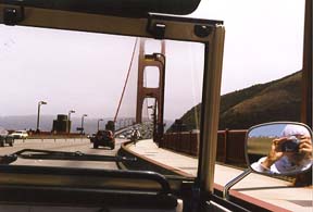 The Golden Gate Bridge as seen from inside a VW Thing